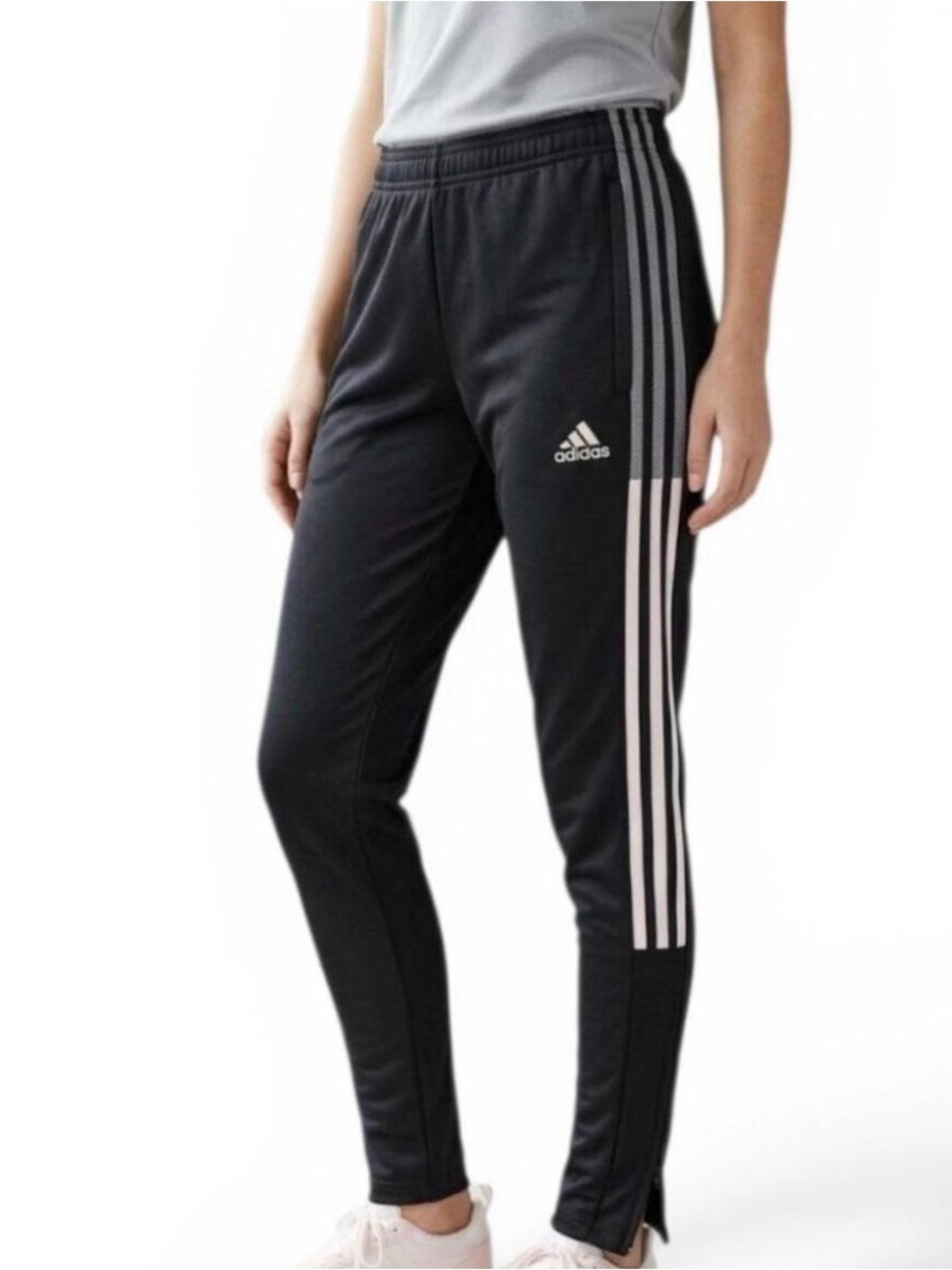 adidas Black Track Pants with Light Pink Side Stripes